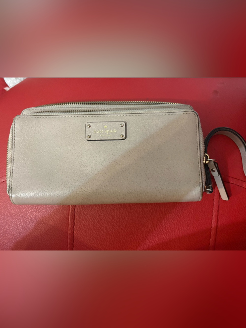 Kate Spade Grove Street Anita double-zippered wristlet wallet taupe